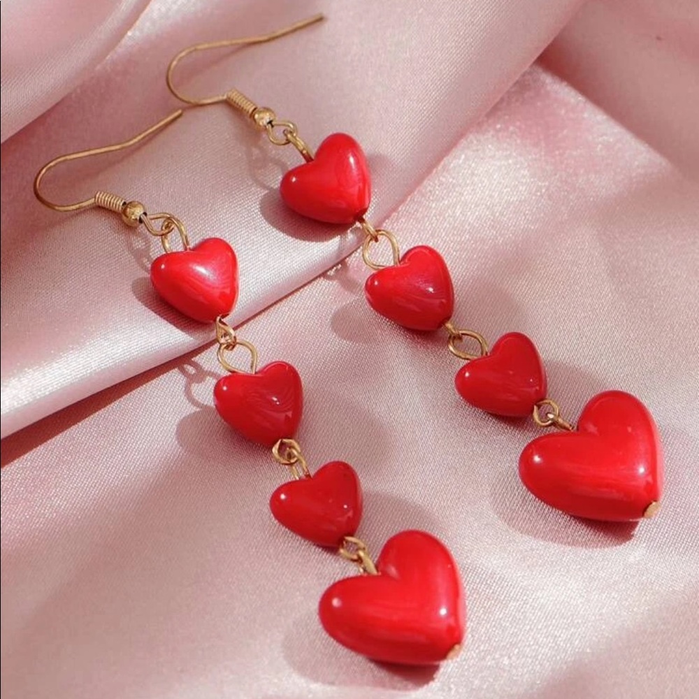 NEW Red Link Hearts Drop Earrings